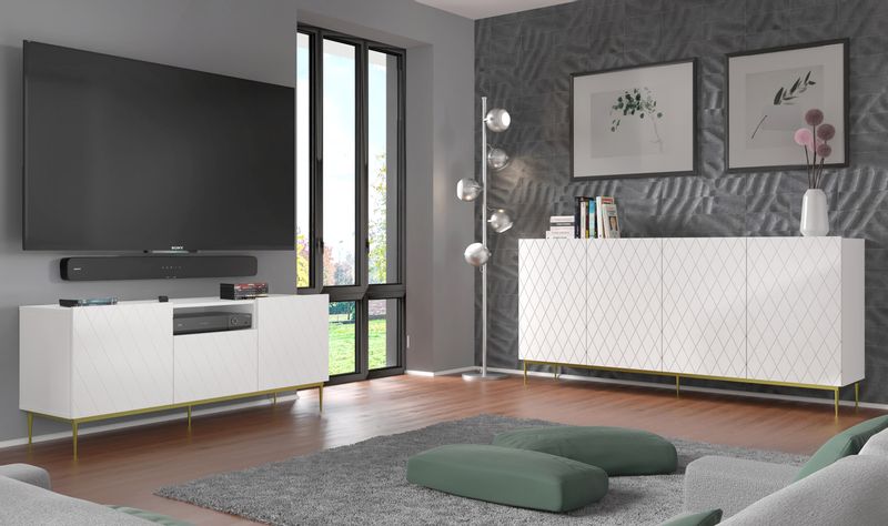 Komoda Diuna 3D 145 cm biały mat na ramie złotej lub czarnej zdjęcie 5