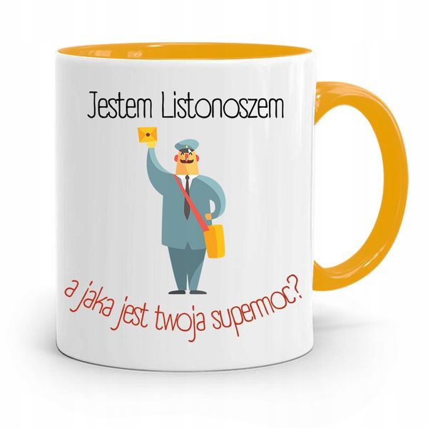 Kubek Żółty Dla Listonosza Jestem Listonoszem Z Nadrukiem Ze Zdjęciem zdjęcie 1