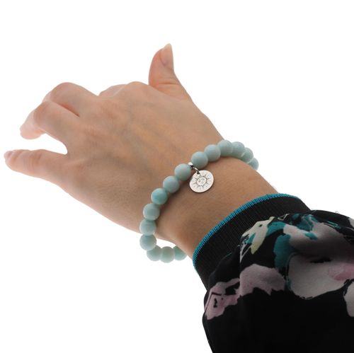 Bransoletka 18 cm - Jadeit miętowy kulki i srebrna zawieszka słońce na Arena.pl