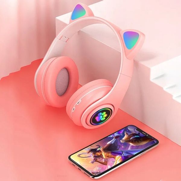SŁUCHAWKI BEZPRZEWODOWE Z MIKROFONEM KOLOROWE KOCIE USZY LED DLA DZIECI zdjęcie 7