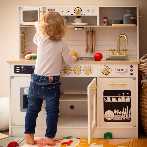 Duża Interaktywna Edukacyjna Drewniana Kuchnia z Oświetleniem LED 2 Poziomy na Arena.pl