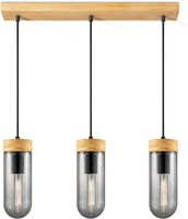 Lampa wisząca 3 żarówki szklane kule czarna drewno E27 do salonu