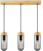 Lampa wisząca 3 żarówki szklane kule czarna drewno E27 do salonu
