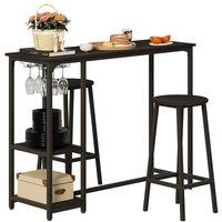 ZESTAW STÓŁ I KRZESŁA BAROWE CZARNY JADALNIANY Z 2 STOŁKAMI NOWOCZESNY LOFT