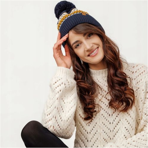 NANDY Czapka Męska z Pomponem Ocieplana Polarem Ciepła Wzór Zimowa na Arena.pl