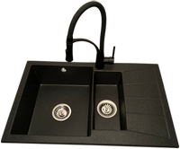 Zlewozmywak 1,5 komorowy z ociekaczem MILOS grafit z prawym ociekaczem + bateria NEXO