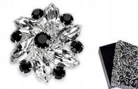 Broszka Srebrna Czarna Okrągła Kwiat Elegancka Najmodniejsza Vintage Czeska