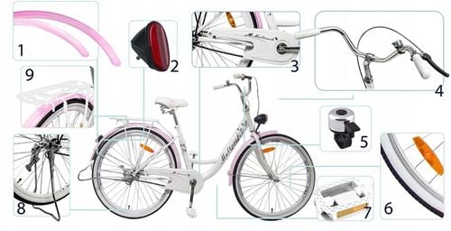 ROWER MIEJSKI DAMSKI 26" NA KOMUNIĘ RAMA 17" KOŁA 26" BAGAŻNIK OŚWIETLENIE na Arena.pl