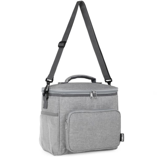 SOLIDNA TORBA TERMICZNA NA LUNCH PIKNIK 2 KOMORY + KIESZENIE PASEK SZARA zdjęcie 12