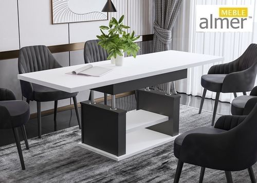 Ława Rozkładana Podnoszona Ławostół Stół L06 Biały Czarny 120/200x70 Loft na Arena.pl