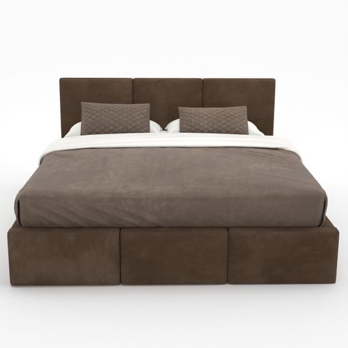 ŁÓŻKO TAPICEROWANE DO SYPIALNI 180x200 ŁÓŻKO PODWÓJNE Z POJEMNIKIEM BRĄZOWE na Arena.pl