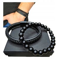 ZESTAW BRANSOLETKA MĘSKA CZARNA TALIZMAN AMULET OCHRONA SIŁA PREZENT