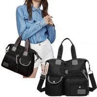 TORBA TOREBKA DAMSKA NA RAMIĘ DUŻA MOCNA POJEMNA CZARNA KIESZONKI