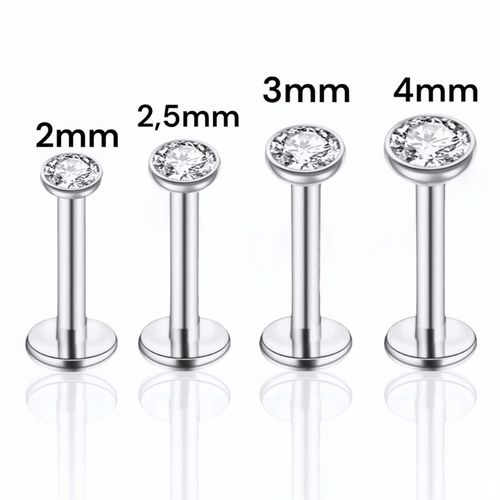 PIERCING Kolczyk Labret z białą cyrkonią HELIX Lobe Tragus TYTAN na Arena.pl