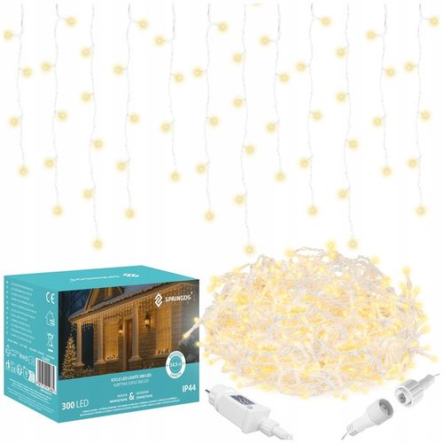 LAMPKI SOPLE 300 LED ZEWNĘTRZNE CHOINKOWE FLASH KURTYNA GIRLANDA ŚWIETLNA na Arena.pl