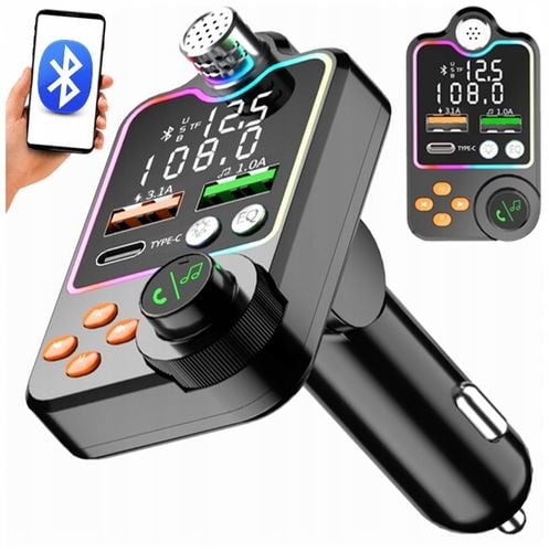 TRANSMITER BLUETOOTH SAMOCHODOWY BT 5.0 ŁADOWANIE QC 3x USB RGB AUDIO na Arena.pl