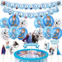DUŻY ZESTAW URODZINOWY KRAINA LODU BALONY TOPPERY GIRLANDA NA IMPREZE