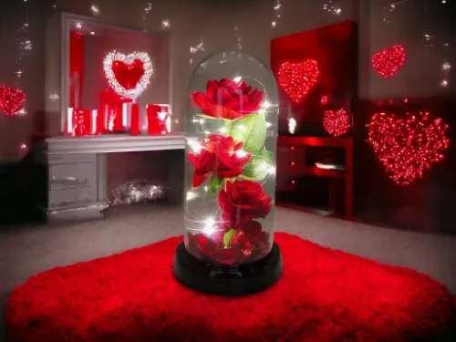 WIECZNA RÓŻA W SZKLE W KOPULE ŚWIECĄCA NA WALENTYNKI LED PREZENT PUDEŁKO na Arena.pl
