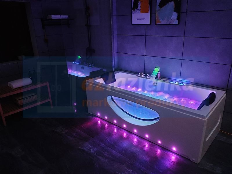 PROSTOKĄTNA WANNA Z HYDROMASAŻEM 180x80 SZYBA NEW! GRZAŁKA zdjęcie 1