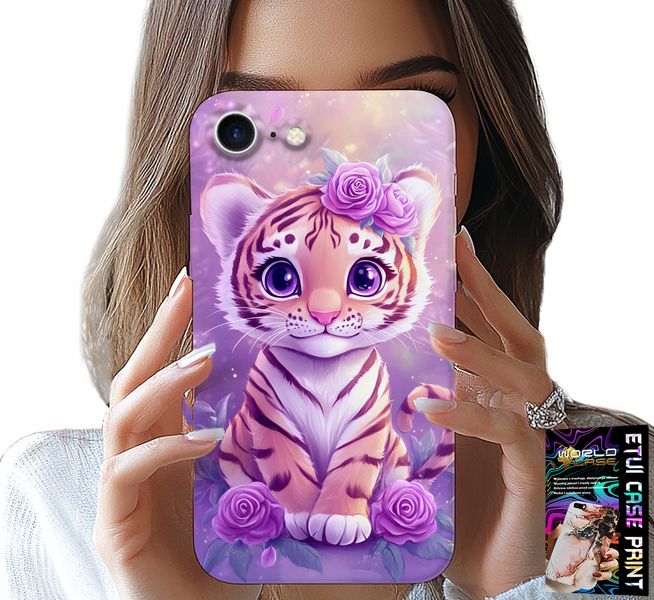 ETUI DO IPHONE 16e - SŁODKI TYGRYSEK NA RÓŻOWYM TLE + SZKŁO zdjęcie 1