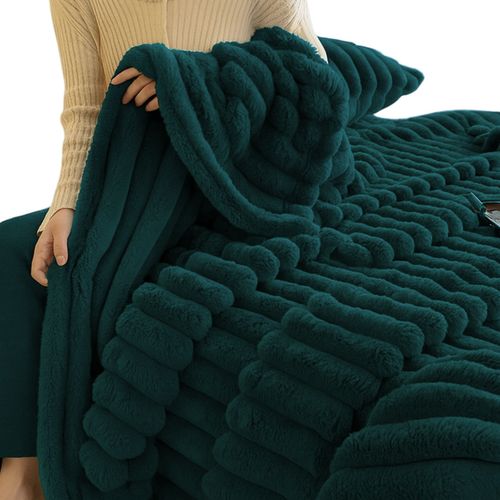 MIĘKKI KOC NARZUTA NA ŁÓŻKO WYTŁACZANE PASKI SHERPA CIEPŁY 160X220 GRUBY DWUSTR na Arena.pl