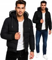 KURTKA MĘSKA Z KAPTUREM PUCHOWA OCIEPLANA ZIMOWA PIKOWANA CZARNA XL