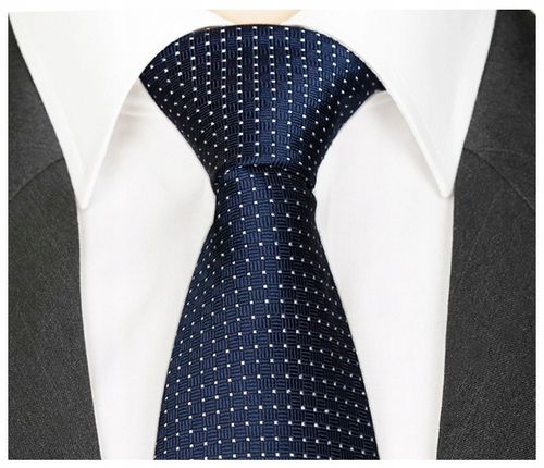 GRANATOWY KLASYCZNY Krawat Męski do Garnituru Kropki Groszki ŻAKARDOWY rc08 na Arena.pl