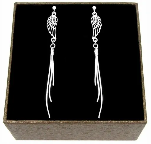 WISZĄCE DŁUGIE KOLCZYKI SREBRNE SKRZYDŁA ANIOŁA LINKI SREBRO PRÓBY 925 A19 zdjęcie 1
