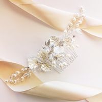 GRZEBYK ślubny srebrny kwiaty kryształki ozdoba KOKONET 4-0140