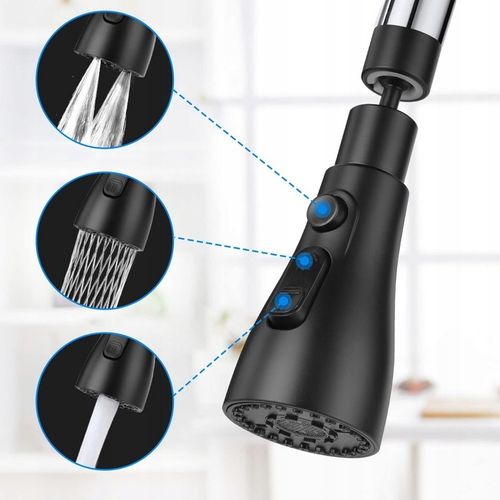 PRZEDŁUŻACZ KRANU KUCHENNEGO AERATOR PERLATOR 3 FUNKCJE 360° CZARNY na Arena.pl