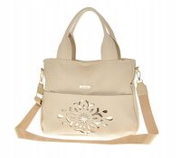 Laura Biaggi - torebka shopper kwiatek beżowy groszek złoty błysk L325053