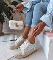 Srebrne damskie espadryle zdobione brokatem Taredo 40