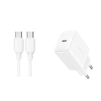 ładowarka sieciowa usb-c pd qc 20w + kabel usb-c 1m - biała