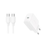 ładowarka sieciowa usb-c pd qc 20w + kabel usb-c 1m - biała