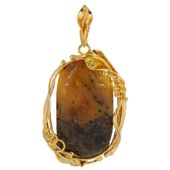 Zawieszka z liściem - Bursztyn w srebrze złoconym