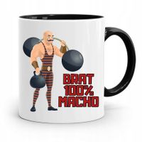 Kubek Czarny Prezent Dla Brata Brat 100% Macho Z Nadrukiem Ze Zdjęciem