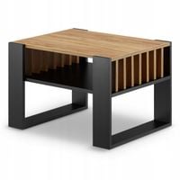 Mały Stolik kawowy lamele | Nowoczesna Ława z półką | Czarny Dąb |