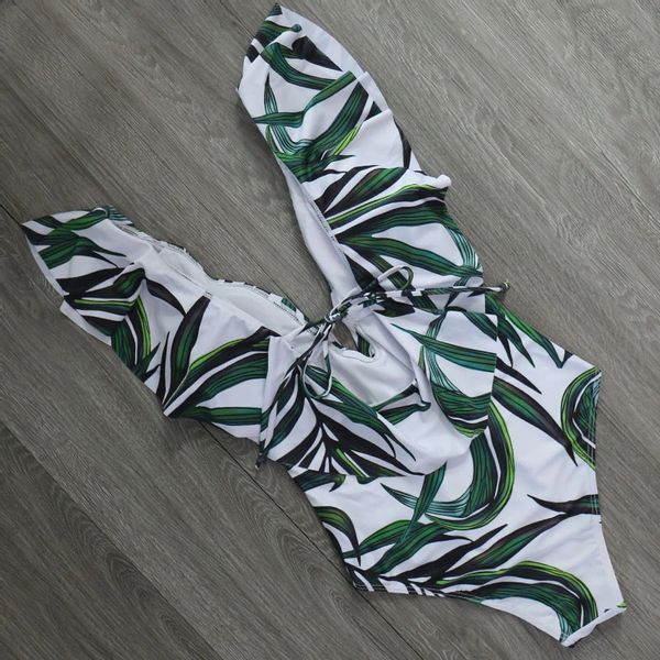 JEDNOCZĘŚCIOWY STRÓJ KĄPIELOWY MONOKINI LIŚCIE PRINT KOSTIUM NA  BASEN S zdjęcie 6