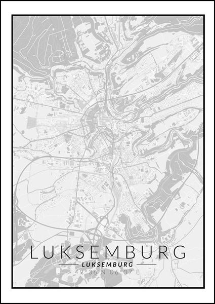 Luksemburg mapa czarno biała - plakat 29,7x42 cm zdjęcie 1