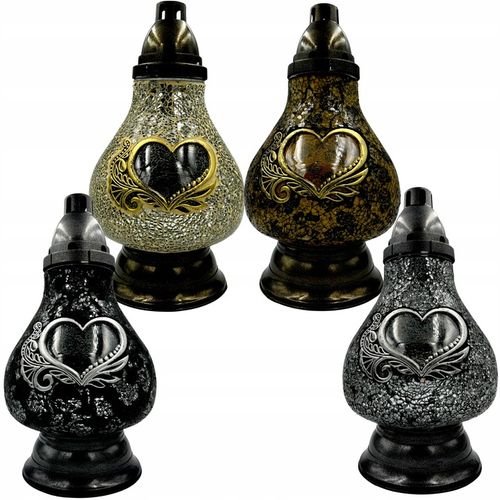 Znicz Szklany Karafka Witraż Mozaika Serce Czarno-Srebrny 38cm Lampion na Arena.pl