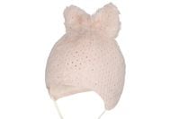 BROEL Giulia czapka dla dziewczynki futerko kokarda pudrowy róż 40-42