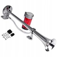SYGNAŁ KLAKSON TRĄBKA FANFARA CHROM Z KOMPRESOREM BARDZO GŁOŚNY 12V 44cm