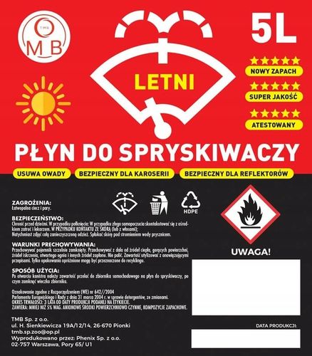 Letni płyn do spryskiwaczy TMB 20L cytrusowy | 4x5L bez smug na Arena.pl