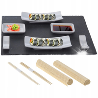 2x Zestaw do Sushi Podawania Taca Kamienna Miseczki Pałeczki Maty Prezent
