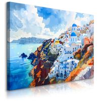 Obraz Ścienny Do Sypialni Grecja Santorini Abstrakcja Akwarele 70cm x 50cm