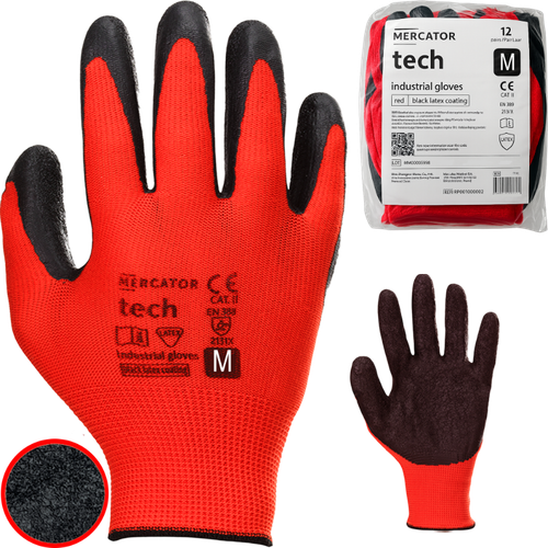 rękawice robocze mercator tech red+black latex - m - 12 par na Arena.pl
