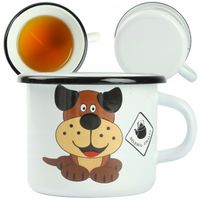 KUBEK EMALIOWANY 500ML Z UCHEM 9CM WZÓR PIESEK PIOTRUŚ DO KAWY HERBATY