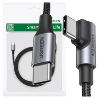 kabel usb-c do usb-c, kątowy ugreen us334 5a, pd 100w, 1m (czarny)