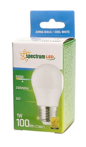 Żarówka LED kulka E27 230V 1W zimna CW SPECTRUM na Arena.pl