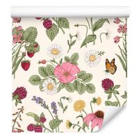 Tapeta kwiaty owoce truskawki maliny do jadalni